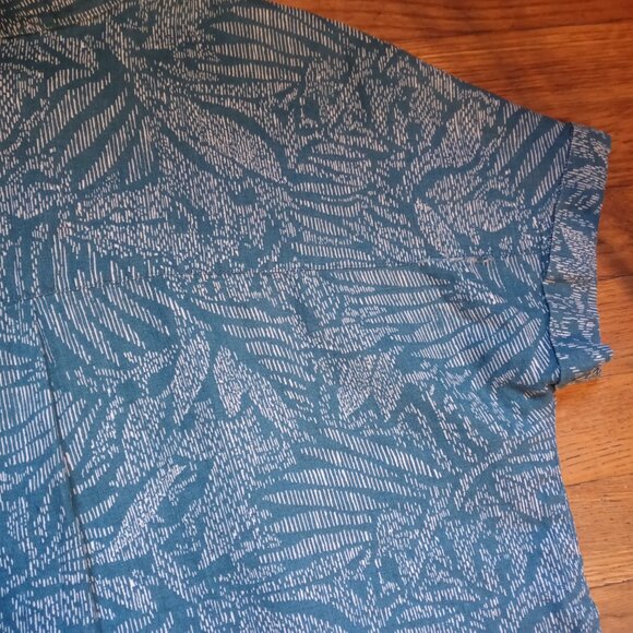 SIGRID OLSEN 100% linen teal printed button down shirt (L) - Picture 10 of 12